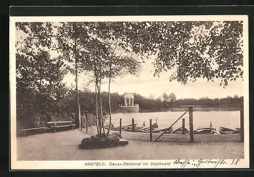 AK Krefeld, Deuss-Denkmal im Stadtwald