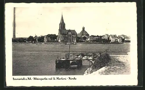 AK Emmerich a. Rh., Rheinpartie mit St. Martini-Kirche