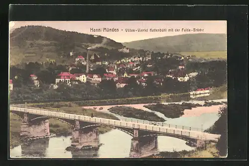 AK Hann. Münden, Villen-Viertel Kattenbühl mit Fulda-Brücke
