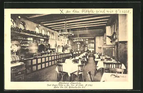 AK Köln a. Rhein, Restaurant Münchener Löwenbräu, Hohe Str. 131, Richartz-Str. 8a