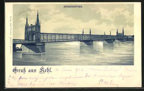 Lithographie Kehl, Rheinbrücke