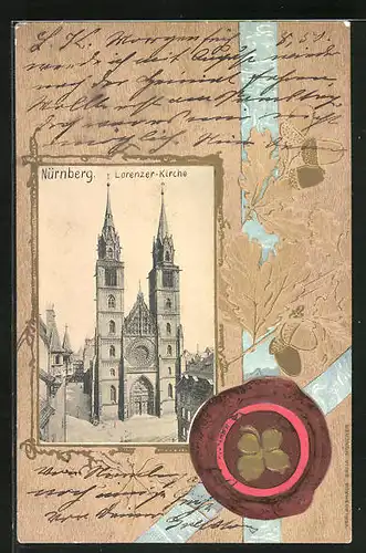 Passepartout-Lithographie Nürnberg, Lorenzer Kirche und Siegel