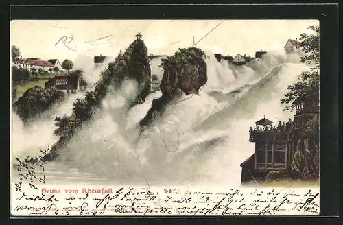 AK Wasserfall, Rheinfall mit Aussichtsplattform