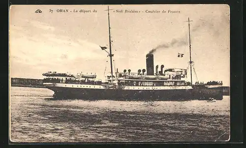 AK Oran, Le départ du Sidi Brahim, Courrier de France, Passagierschiff