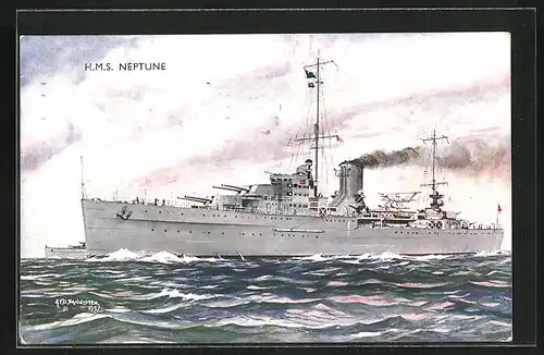 Künstler-AK Kriegsschiff HMS Neptune bei unruhiger See