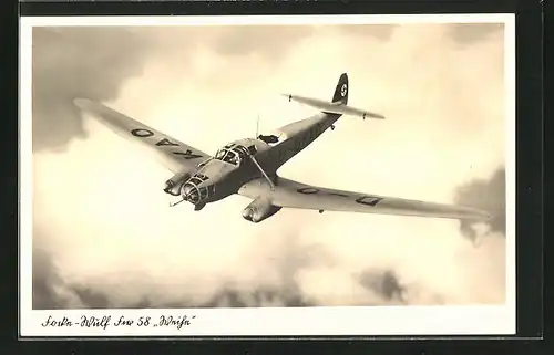 AK Flugzeug, Focke-Wulf Fw 58 Weihe in der Luft, 