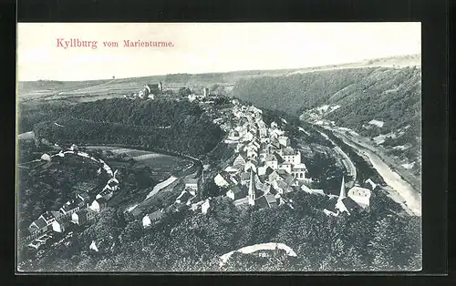AK Kyllburg, Gesamtansicht vom Marienturme mit Kirchturm
