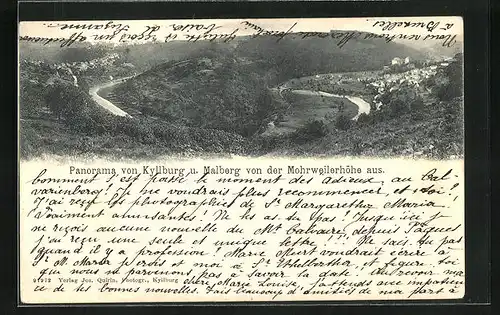 AK Kyllburg, Panorama von der Mohrweilerhöhe mit Malberg