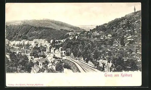 AK Kyllburg, Gesamtansicht mit Bergtunnel und Bahngleisen