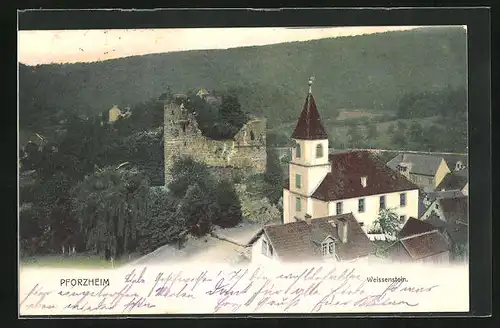 AK Pforzheim, Weissenstein mit Burgruine