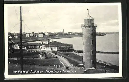 AK Cuxhaven, Seepavillon und Leuchtturm