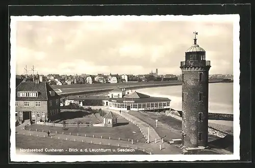 AK Cuxhaven, Blick auf den Leuchtturm und Seedeich