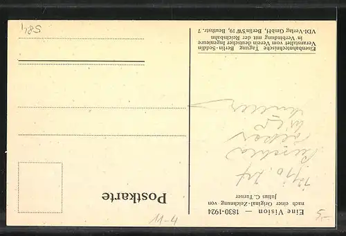 Künstler-AK Eisenbahn in voller Fahrt, Eine Vision - nach einer Original-Zeichnung von Julius C. Turner