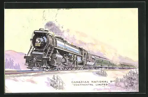 Künstler-AK Continental Limited, Canadian National RLY, Eisenbahn
