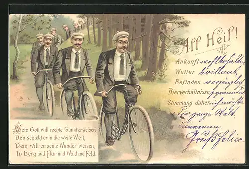 Lithographie All Heil!, Burschenschaft auf Fahrradtour
