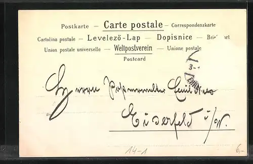 Lithographie Fee fährt ein Blumenfahrrad