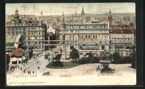 Lithographie Elberfeld, Döppersberger Brücke, Brausenwerther Platz, Schwebebahn