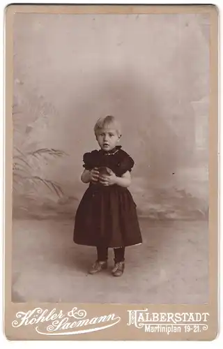 Fotografie Köhler & Saemann, Halberstadt, Martiniplan 19-21, Portrait kleines Mädchen im Kleid