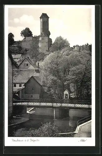 AK Neuhaus a. d. Pegnitz, Bildstock auf einer Brücke mit Burgturm