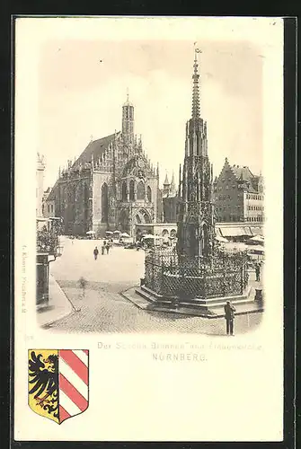 AK Nürnberg, Der Schöne Brunnen mit Frauenkirche