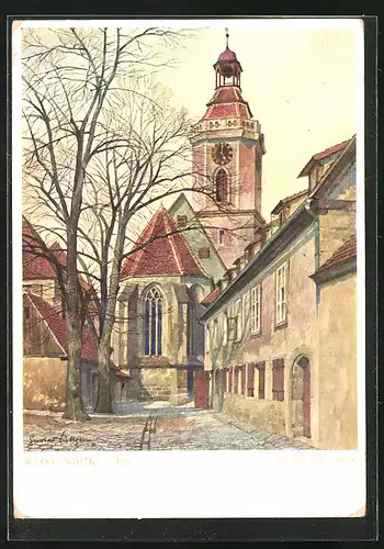 Künstler-AK Weissenburg i. Bay., Blick auf Spitalkirche