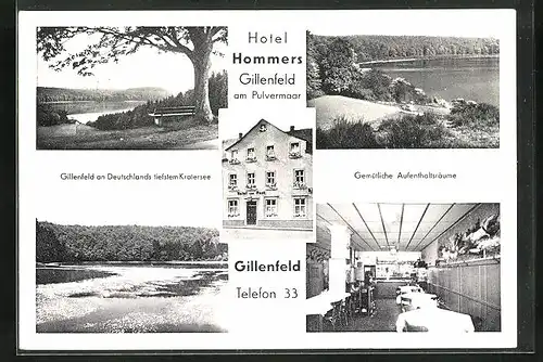 AK Gillenfeld am Pulvermaar, Innen- und Aussenansicht Hotel Hommers