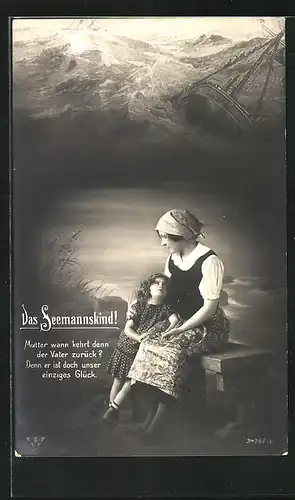 AK Das Seemanskind, Mutter wann kehrt denn..., Im Hintergrund Schiff, Seenotrettung