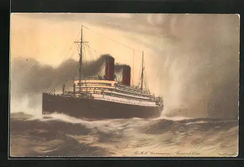 Künstler-AK Passagierschiff RMS Carmania, Cunard Line