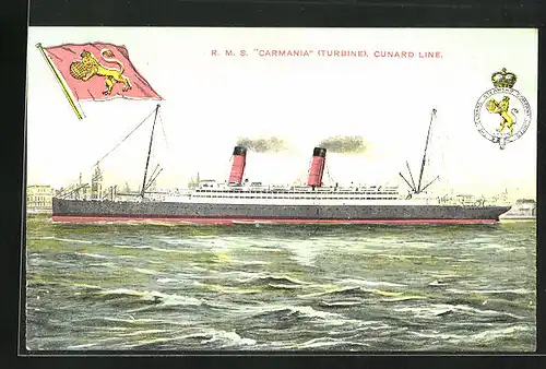 Künstler-AK Passagierschiff RMS Carmania (Turbine), Cunard Line