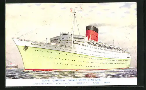 Künstler-AK Passagierschiff RMS Caronia, Cunard White Star Line