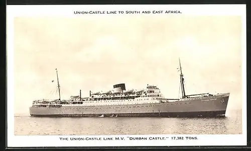 AK The Union-Castle Line MV Durban Castle, to South and East Africa, Passagierschiff
