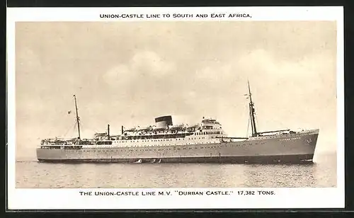 AK The Union-Castle Line MV Durban Castle, to South and East Africa, Passagierschiff