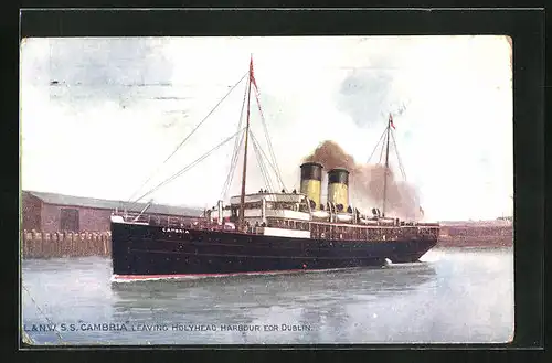 Künstler-AK L. & N.W. SS Cambria leaving Holyhead Harbour for Dublin, Passagierschiff