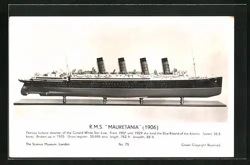 AK Passagierschiff RMS Mauretania, Modell