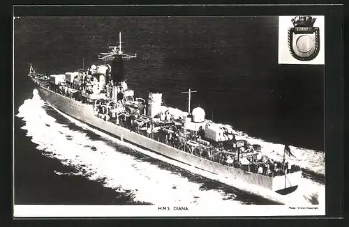 AK Kriegsschiff HMS Diana, bei voller Fahrt