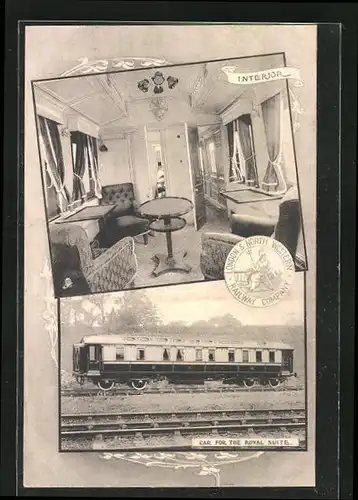 AK Eisenbahnwagen der London & North Western Railway Company, Innenansicht, englische Eisenbahn