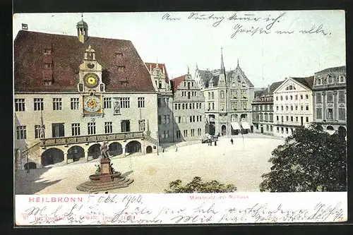 AK Heilbronn a. N., Marktplatz mit Rathaus, Brunnen