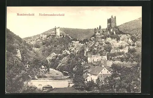 AK Manderscheid-Niedermanderscheid, Beide Burgruinen mit Brücke