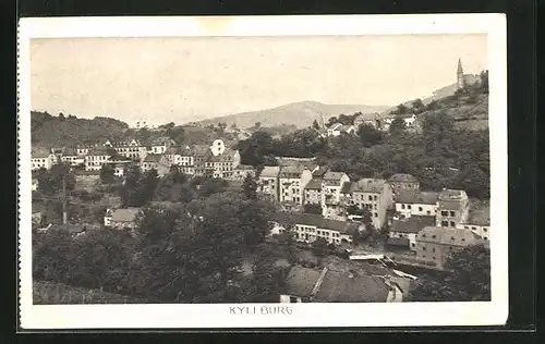 AK Kyllburg, Teilansicht des Ortes mit Kirche auf dem Berg