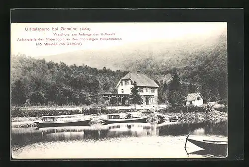 AK Gemünd, Waldhotel am Urftsee mit Booten