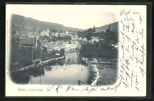 AK Calw, Blick auf die untere Stadt