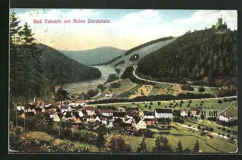AK Bad Teinach, Blick ins Tal mit Dorf und der Ruine Zavelstein