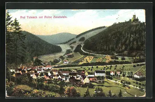 AK Bad Teinach, Ortsansicht und Blick auf die Ruine Zavelstein