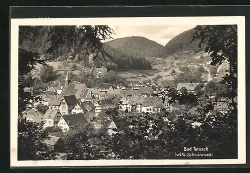 AK Bad Teinach, Ansicht des Dorfes mit kleinem Bergpavillon