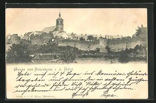 AK Hillesheim i. d. Eifel, Teilansicht der Stadt mit Kirchturm im Fokus