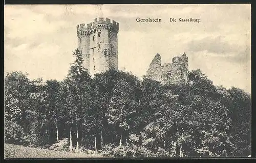 AK Gerolstein, Teilansicht der Kasselburg versteckt hinter Bäumen