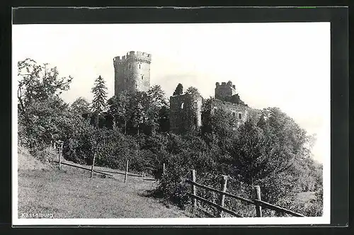 AK Pelm, Kasselburg ragt aus dichtem Wald hervor