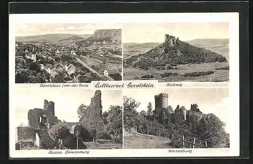 AK Gerolstein, Totalansicht, Auberg, Ruine Löwenburg und Kasselburg