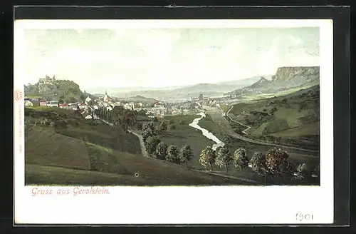 AK Gerolstein, Panorama der Stadt mit kleinem Fluss