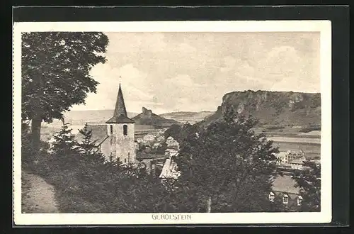 AK Gerolstein, Blick auf den Kirchturm und die Felsen